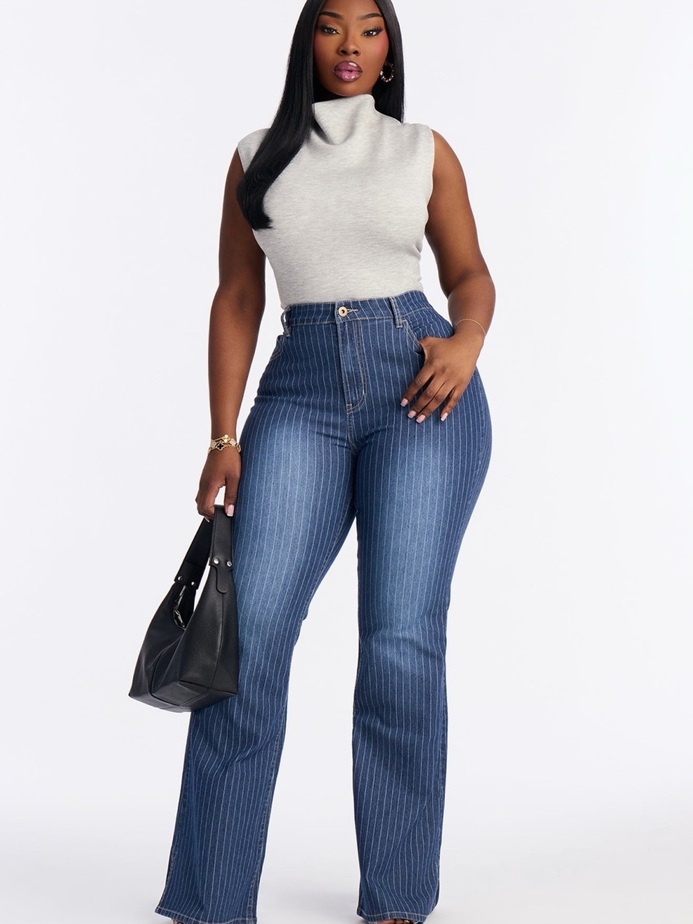 Fashion Nova Sailor Stripe Stretch Flare Jeans